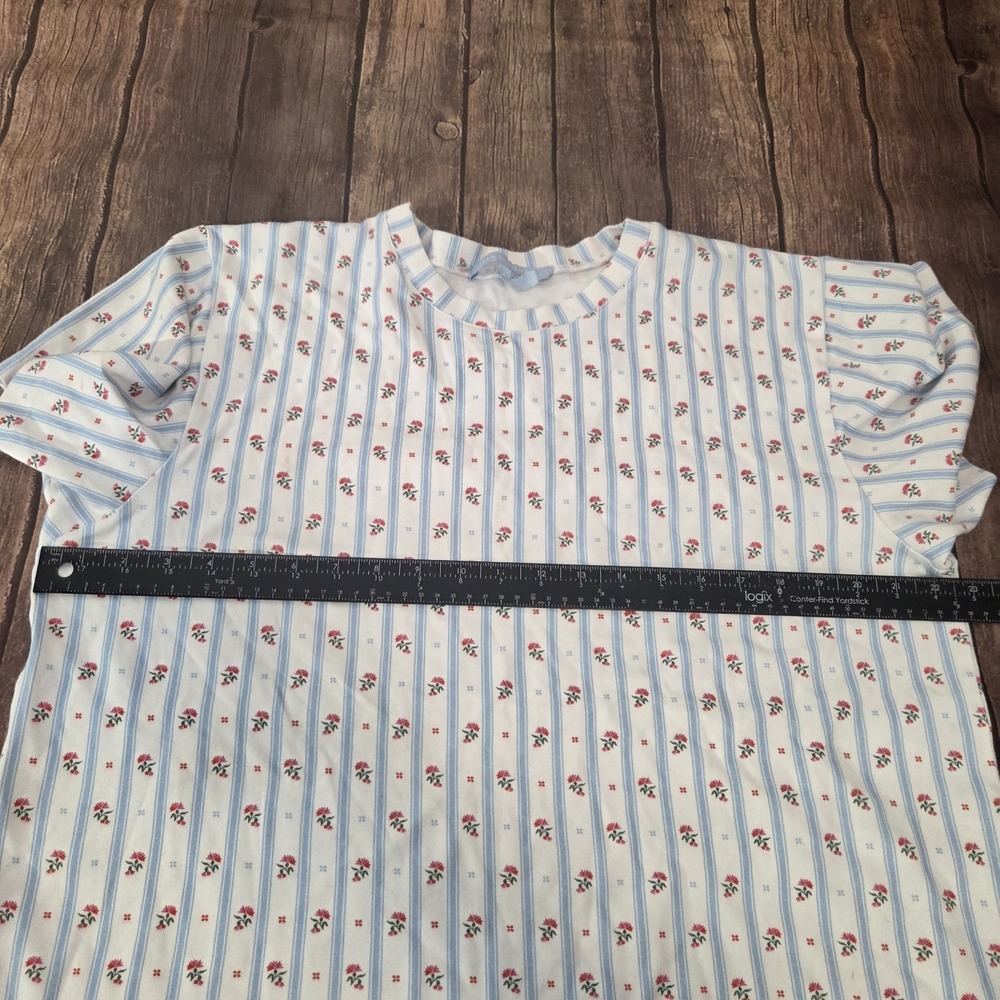 Hill House Charlotte Sleep Tee Womens M Blue White Floral Striped Coastal Sleep - Picture 3 of 9
